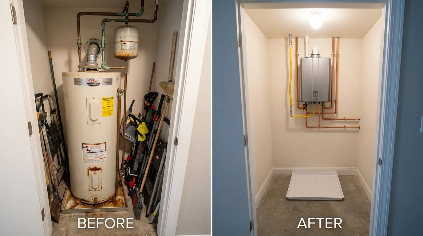 Tank water heater versus wall-mounted tankless unit comparison for Sidney, OH homeowners